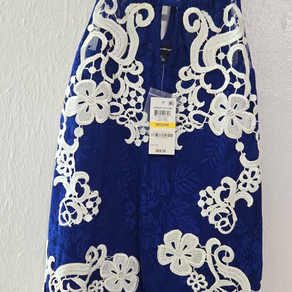 INC International Concepts Embellished Blue Cocktail Blouse
